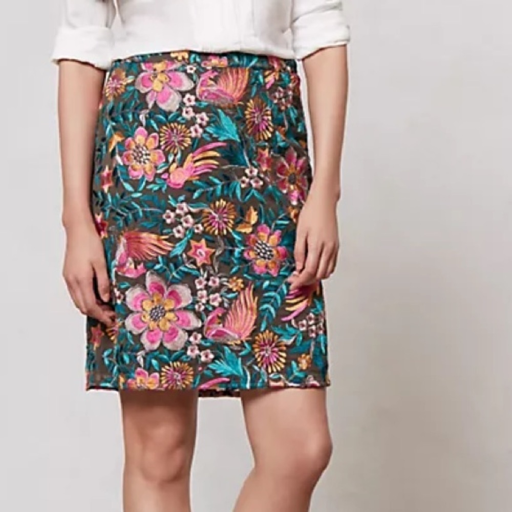 2010s Yoana Baraschi Floral Embroidered Metallic textured Pencil Skirt
